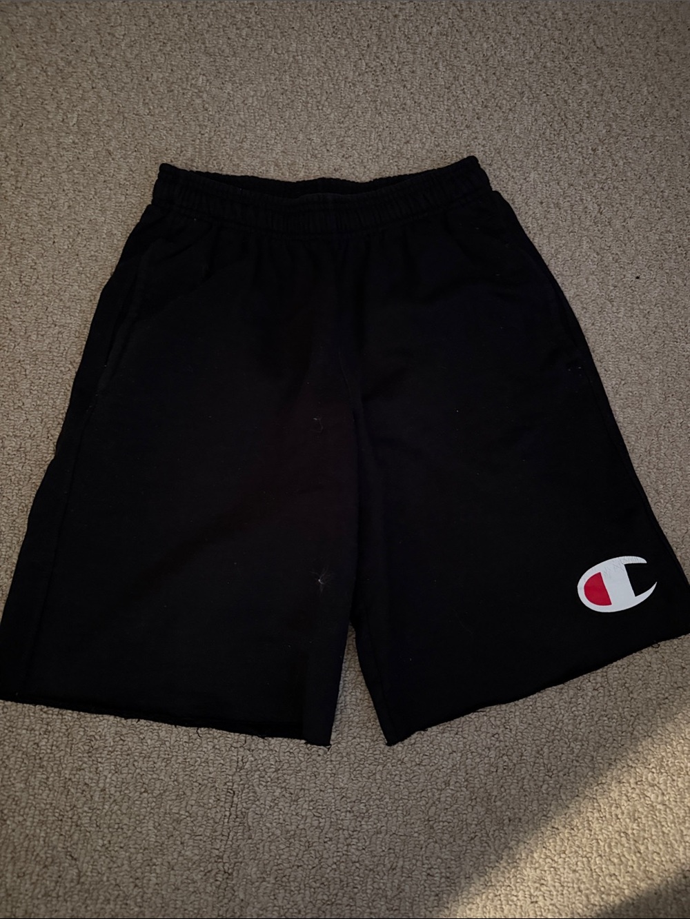 Champion Black Athletic Shorts with Red & White Logo